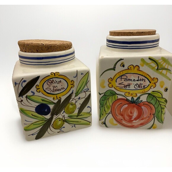 Vintage Italian Ceramic Canisters D'Arna Perugia With Cork Lids Set Of 4 - Picture 1 of 15